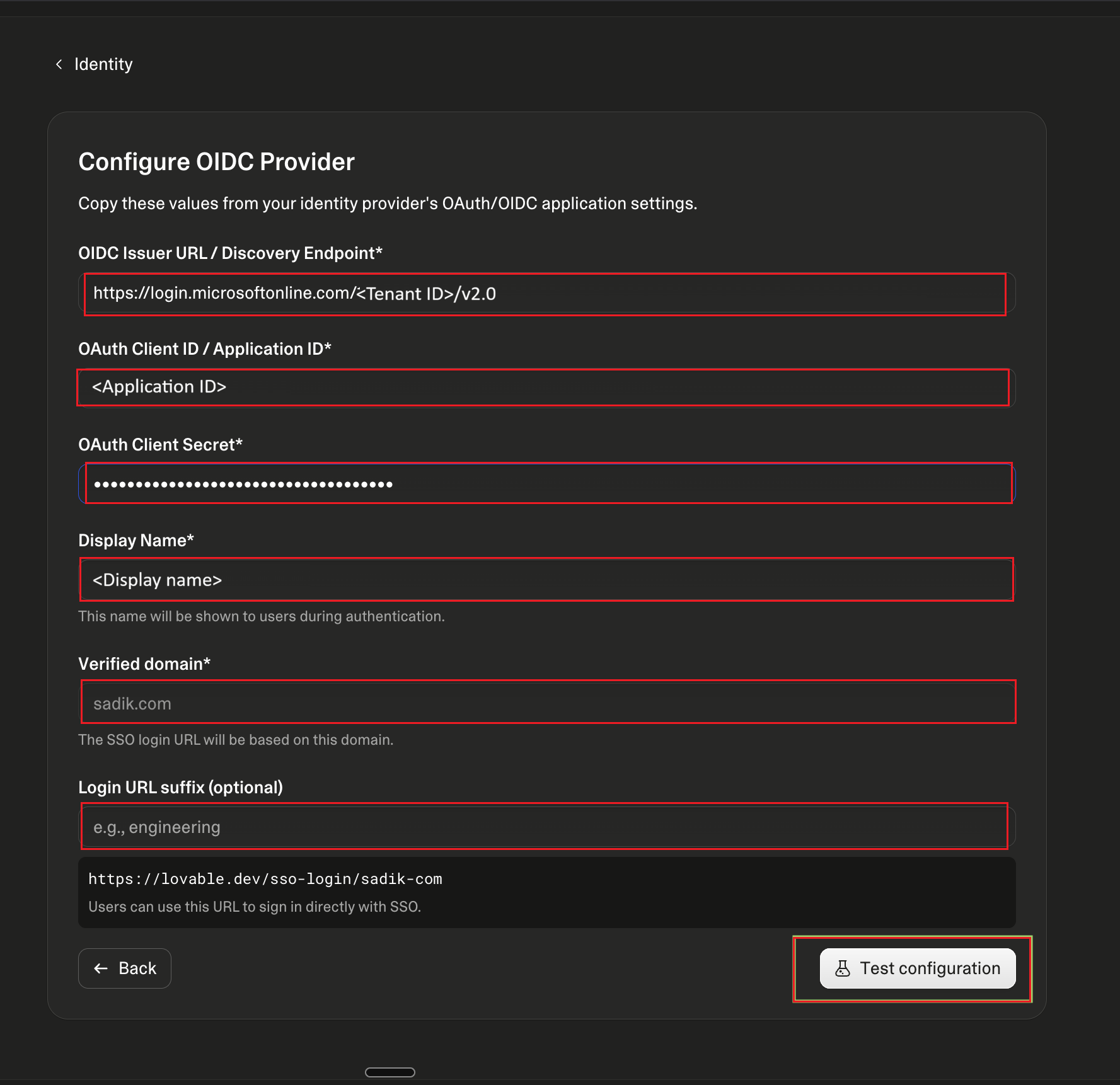 Screenshot of showing to Configure OIDC Provider.
