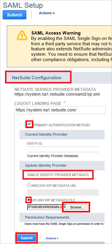 Screenshot shows SAML Setup where you can enter the values described.