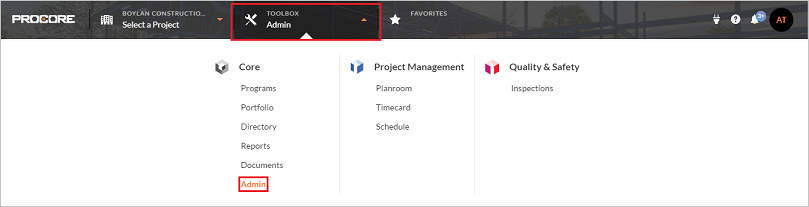 Screenshot shows the Procore company site with Directory selected.