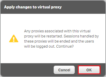 Screenshot shows the Apply changes to virtual proxy confirmation message.