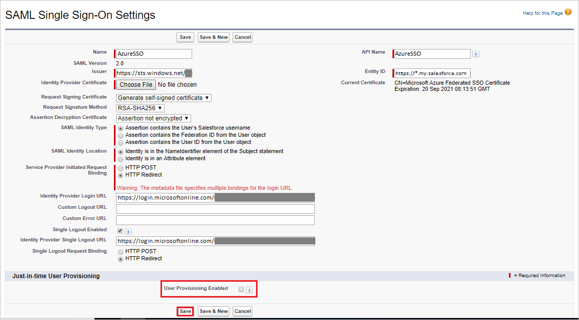 Configure Single Sign-On User Provisioning Enabled