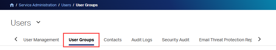Screenshot of the Users page with User Groups highlighted.