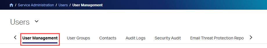Screenshot of the Users page with User Management highlighted.