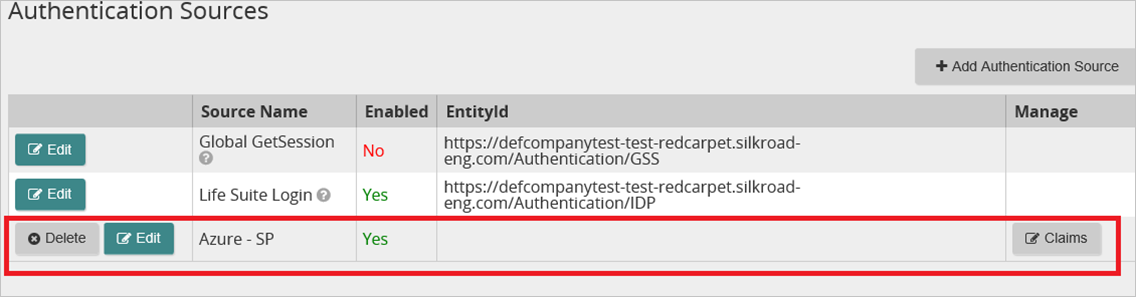 Screenshot shows Authentication Sources with the Edit option selected.