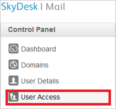 Screenshot shows User Access selected from Control Panel.