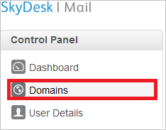 Screenshot shows Domains selected from Control Panel.
