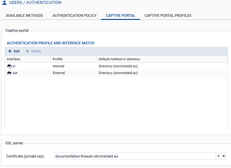 Screenshot shows the Captive Portal Configuration page.