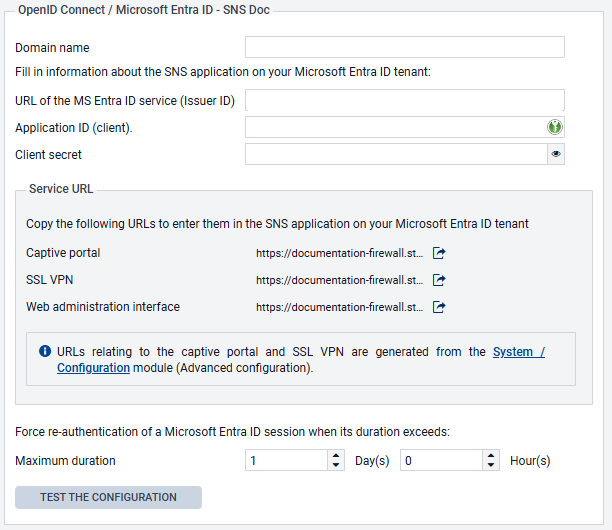 Screenshot shows the SNS OIDC-Entra Configuration.