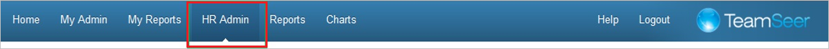 Screenshot shows the H R Admin selected from the TeamSeer window.