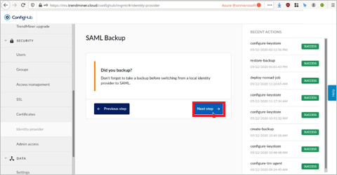 select SAML Backup