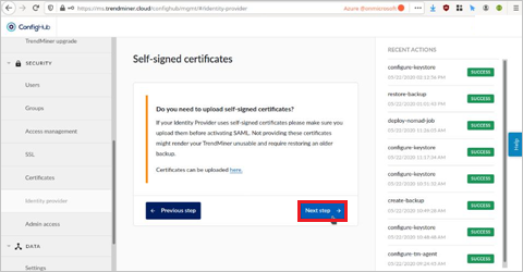 Self-Signed certificates page