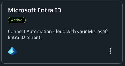 Screenshot shows the Microsoft Entra ID integration card with Active status.