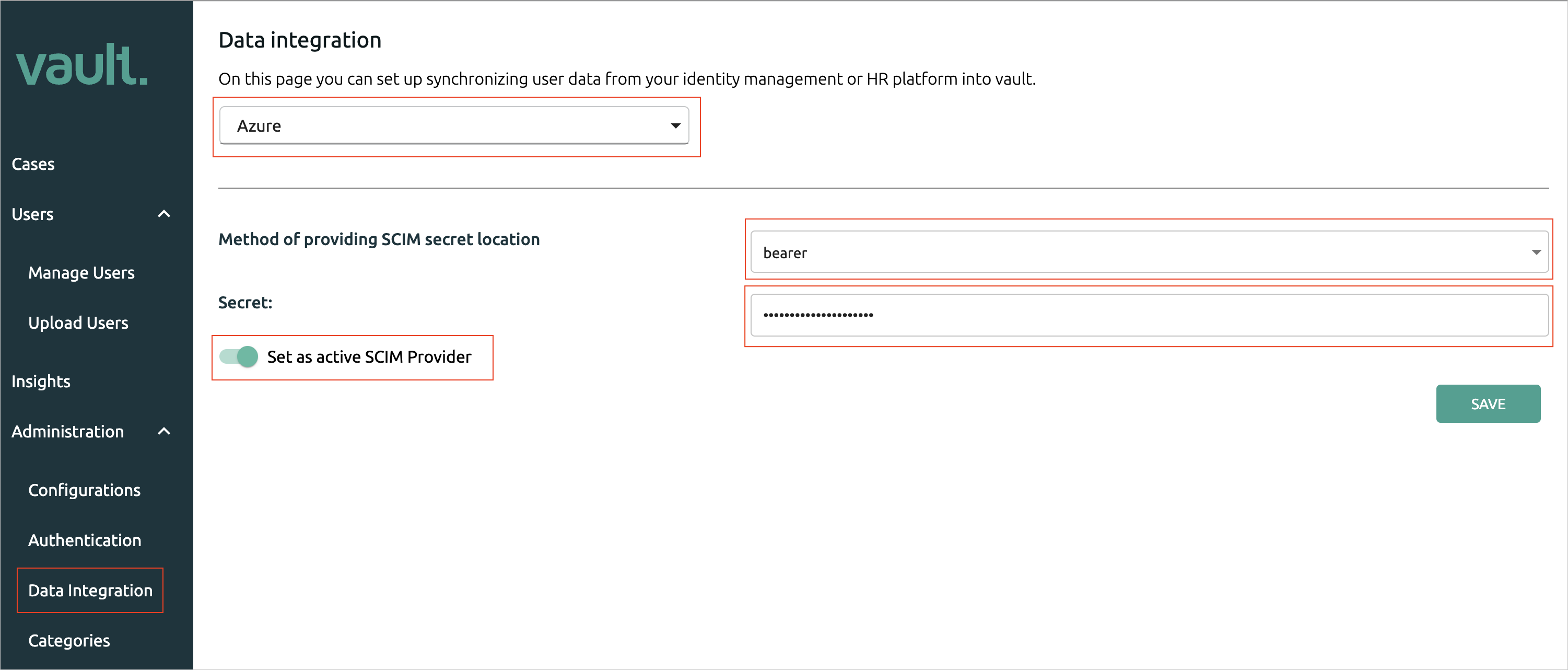 Screenshot of Data Integration page.