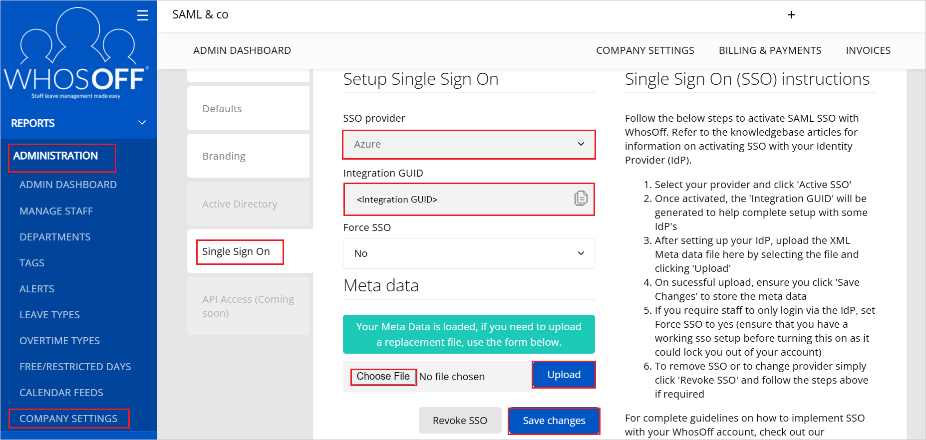 Screenshot shows settings of metadata and configuration.