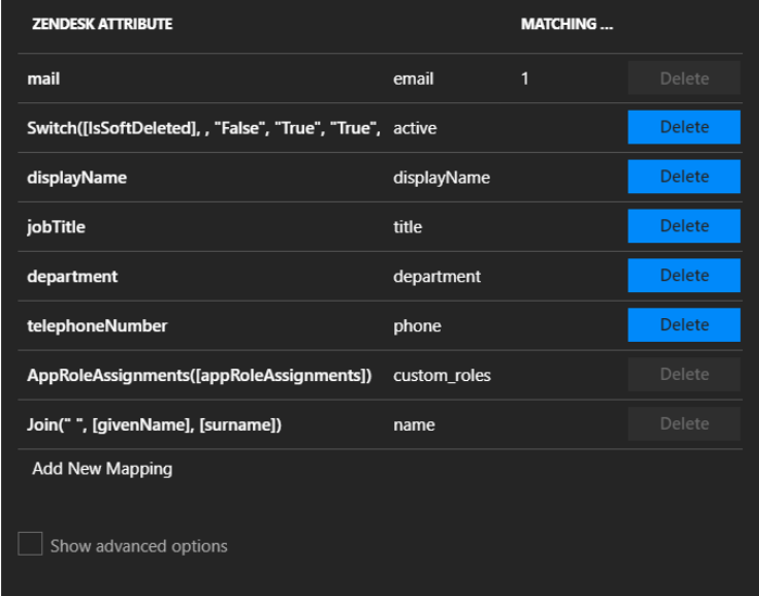 Screenshot of Zendesk matching user attributes