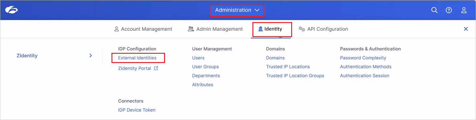 Screenshot for external identities.
