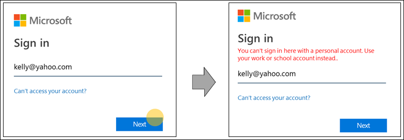 Screenshot of sign-in with a known consumer domain.