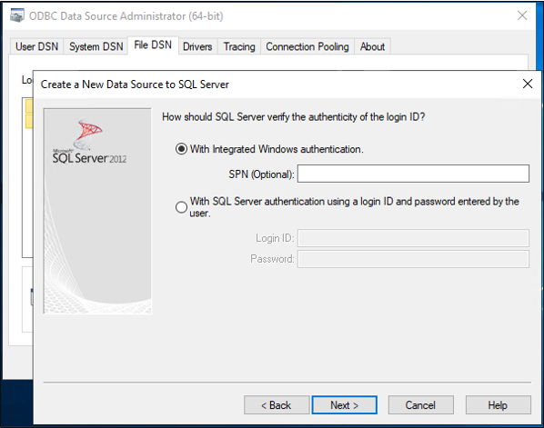 Screenshot that shows Windows authentication.