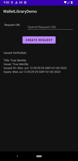 Screenshot of app with credential on Android.