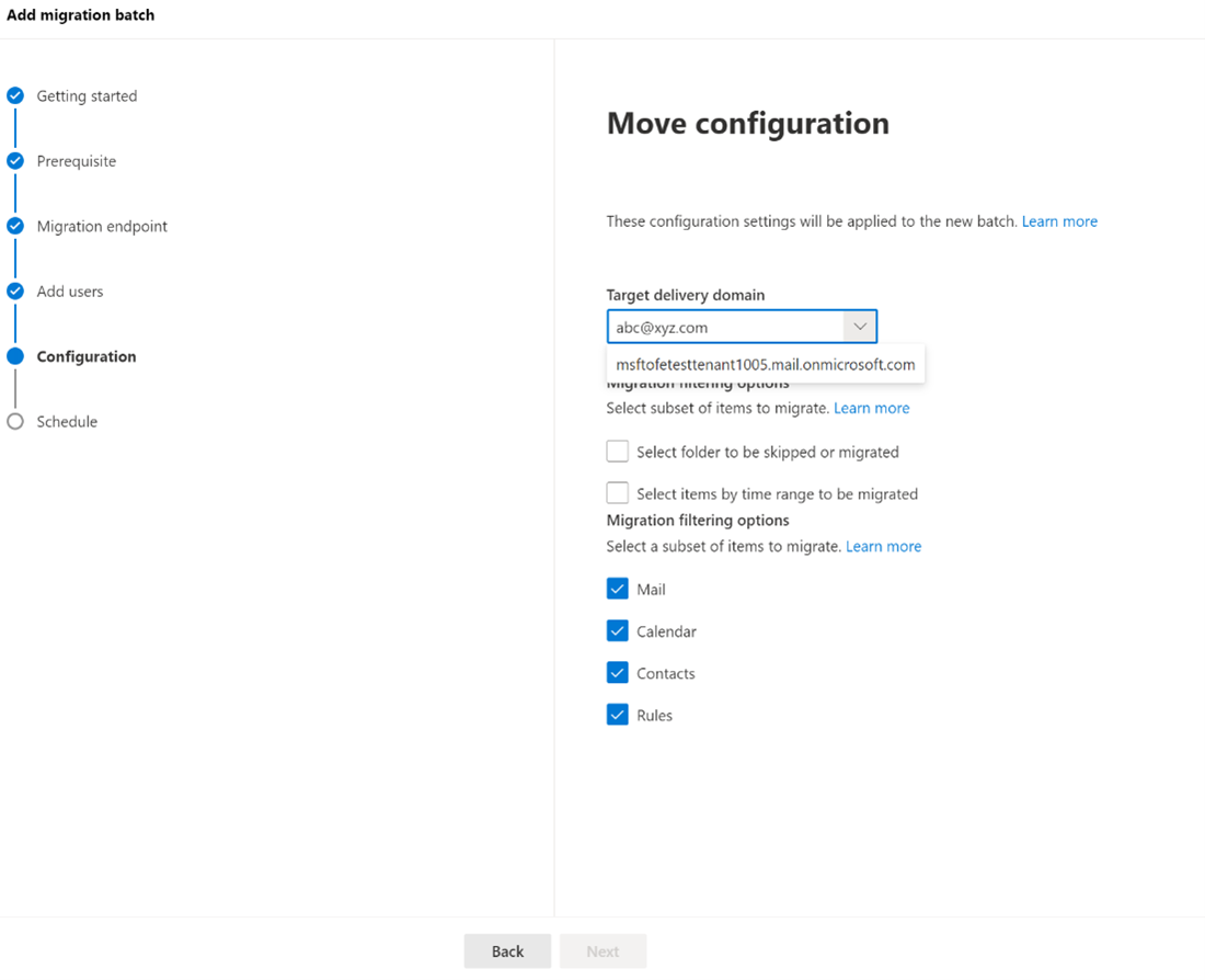 Screenshot that shows the Move configuration page.