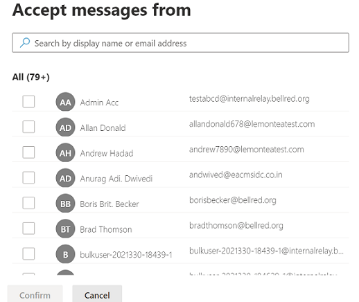 The screen displaying the Accept Messages From pane.
