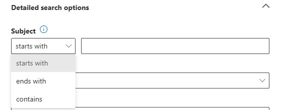 Screenshot of detailed search options.