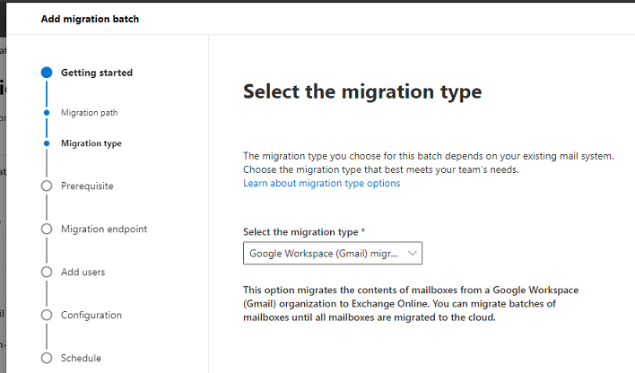 Select Migration Type.