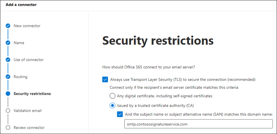 The screen displaying options that determine how Office 365 connects to your organization's email server