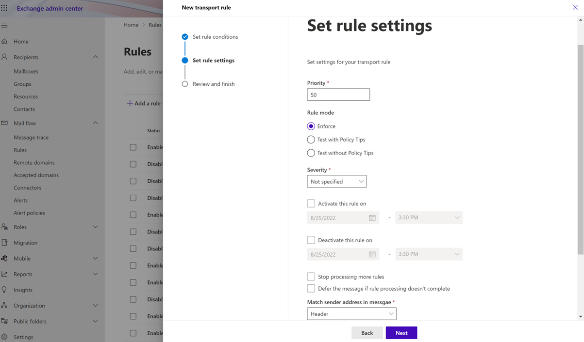 The screenshot that shows the Set rule settings page.