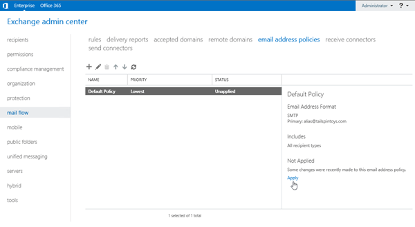 exchange powershell apply email address policy