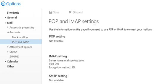IMAP settings in Outlook on the web.