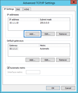 Advanced TCP/IP Settings window of the network adapter properties.