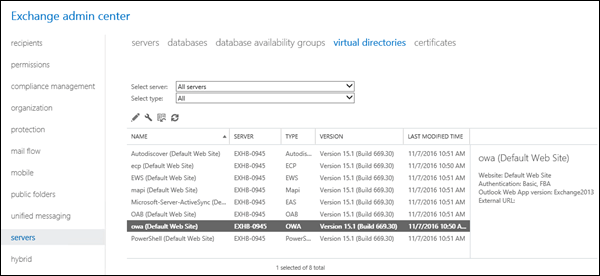 View or configure Outlook on the web virtual directories in Exchange Server  | Microsoft Learn