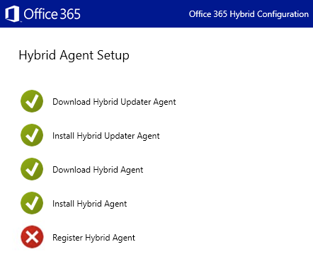 Screenshot of a Hybrid Agent registration error in the HCW.