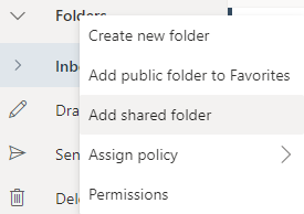Screenshot shows the add shared folder entry after right-clicking Folders.