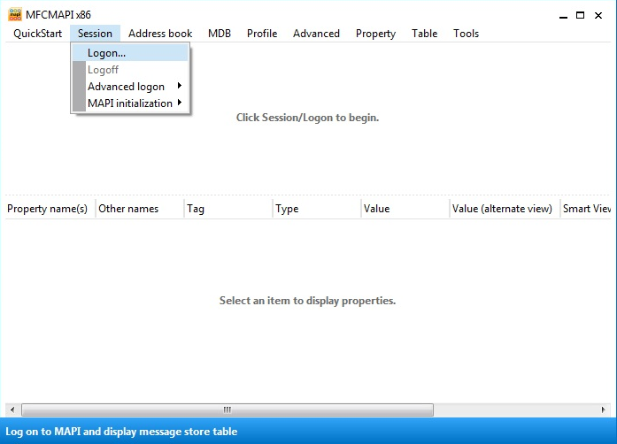 Screenshot of selecting Logon from the Session tab.