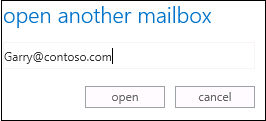 Screenshot of typing Garry@contoso.com in the Open another mailbox dialog box.