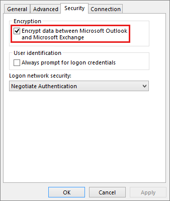 Outlook connection issues with Exchange mailboxes because of the RPC  encryption requirement - Exchange | Microsoft Learn