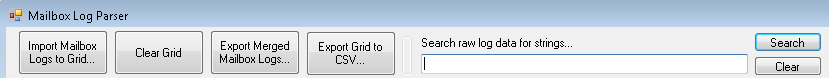 Screenshot of the Import Mailbox Logs to Grid button in the Mailbox Log Parser window.
