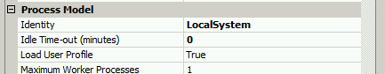 Screenshot to modify the Identity value by selecting the LocalSystem item.