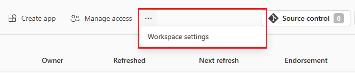 Screenshot of workspace with workspace settings link displayed from ellipsis.