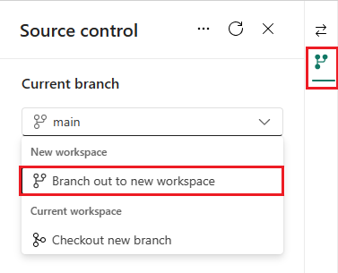 Screenshot of source control branch out option.