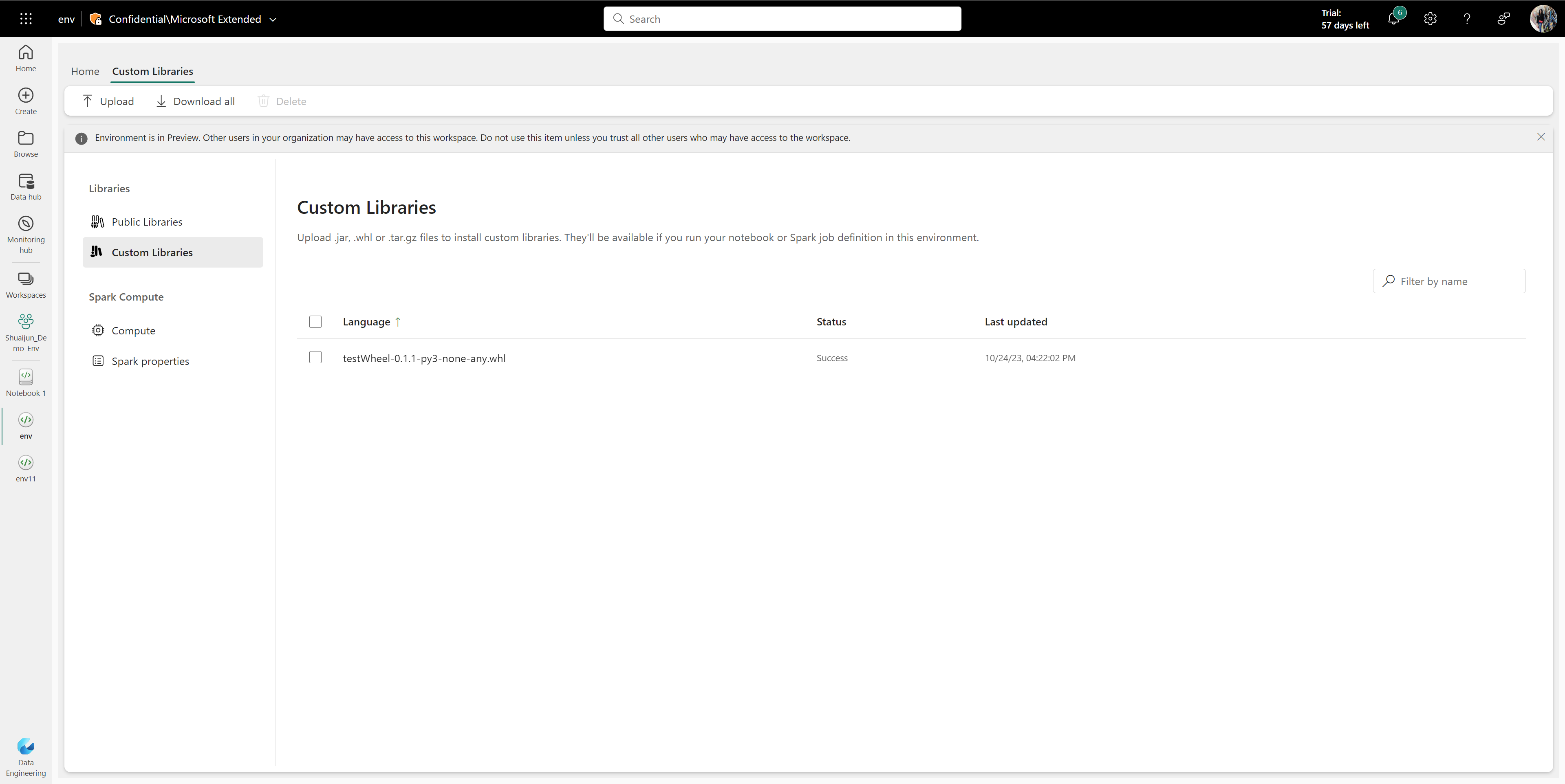 Screenshot of the environment Custom Libraries screen.
