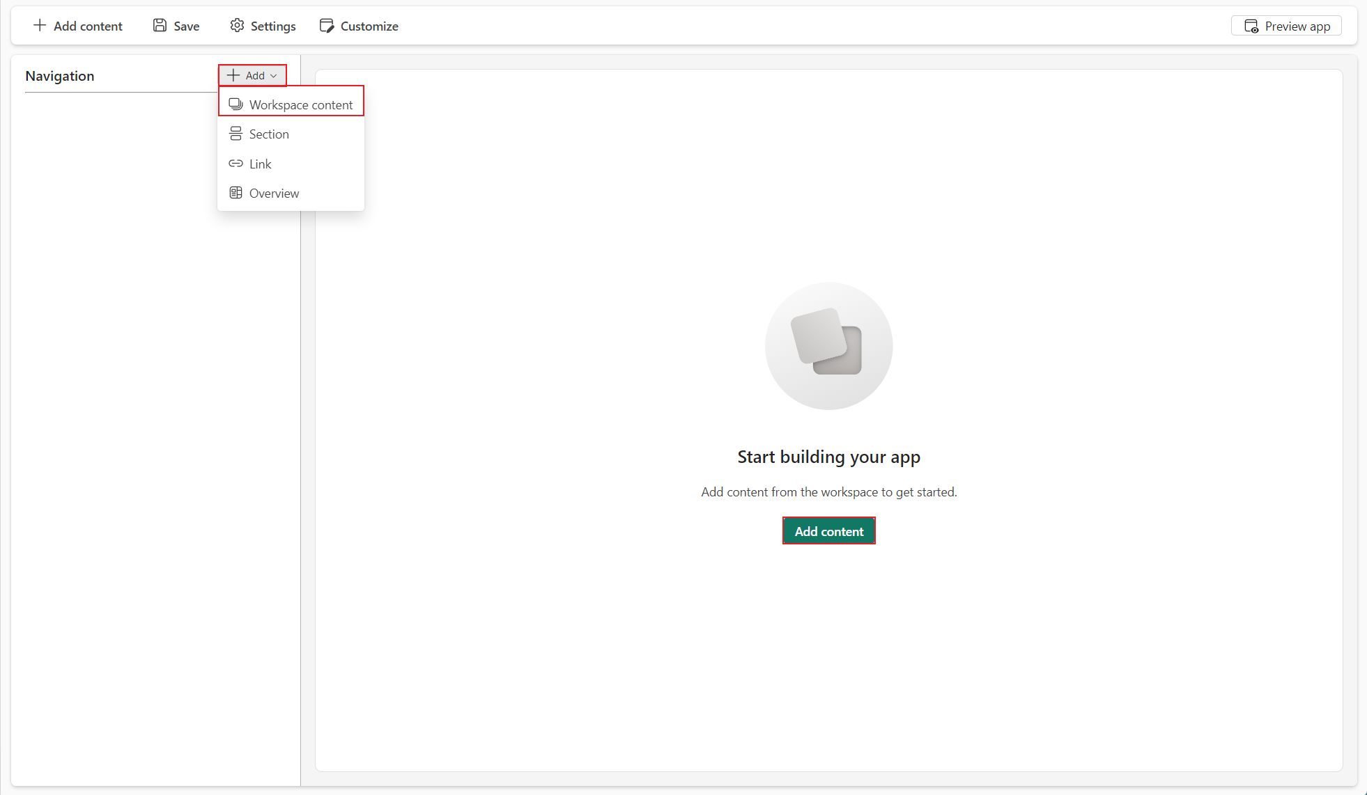 Screenshot showing add workspace content.