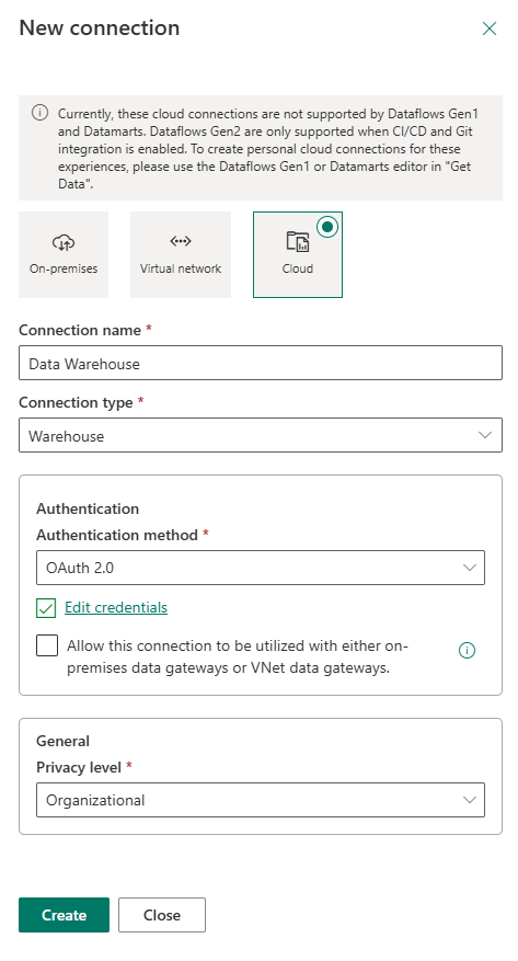 Screenshot creating new Lakehouse connection in Manage connection gateways.