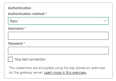 Screenshot showing the Basic authentication method for ODBC.