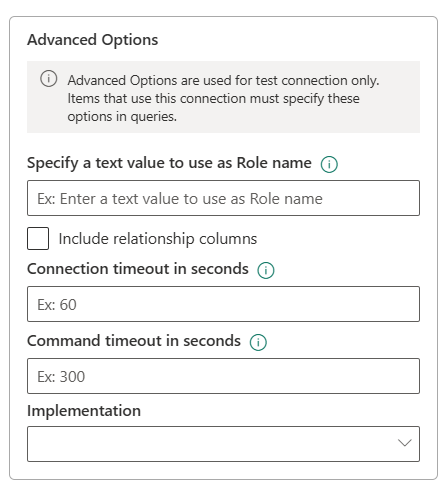 Screenshot showing the advanced options for Snowflake.