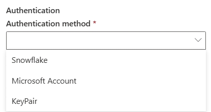 Screenshot showing the authentication method for Snowflake.