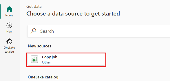 Screenshot of select Copy job connection.