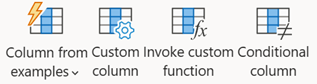 Screenshot of the Custom Column options transformation icons.